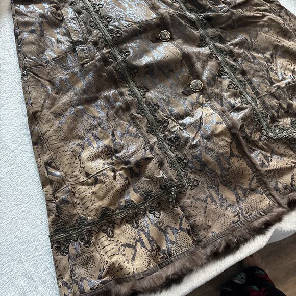 Vintage Talenti Italy Shearling Coat Brown Embossed Leather Fur Trim M-L - Picture 3 of 16